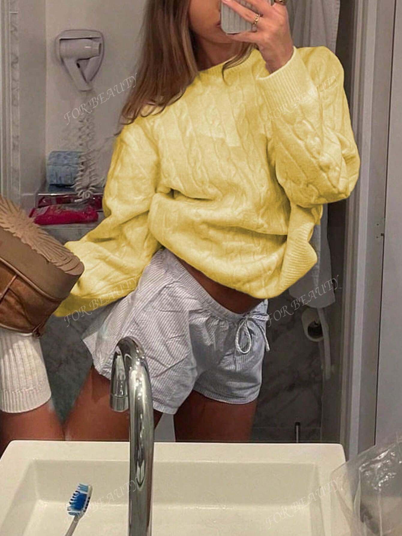 Autumn and Winter Solid Color Simple round Neck Twisted Long-Sleeved Knit Sweater Women'S Fashion Drop-Shoulder Sweater Pullover,Long Sleeve Tops