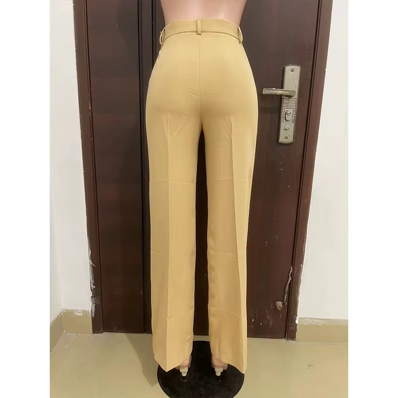 Wide Leg Straight Dress Pants with Pocket Women Plain Color Business Casual Pants Loose Fit Midi Waist Office Trousers