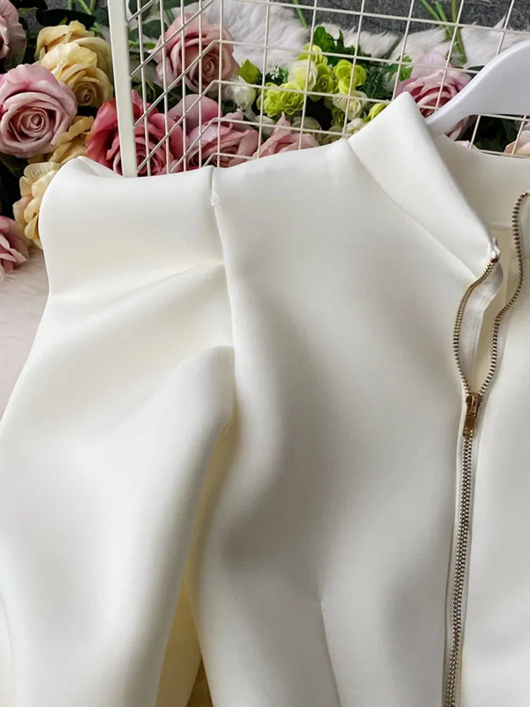 Temperament Stand-Up Collar Shirt Women New Sping Autumn Winter Slim Long-Sleeved Puff Sleeve Top GX1462