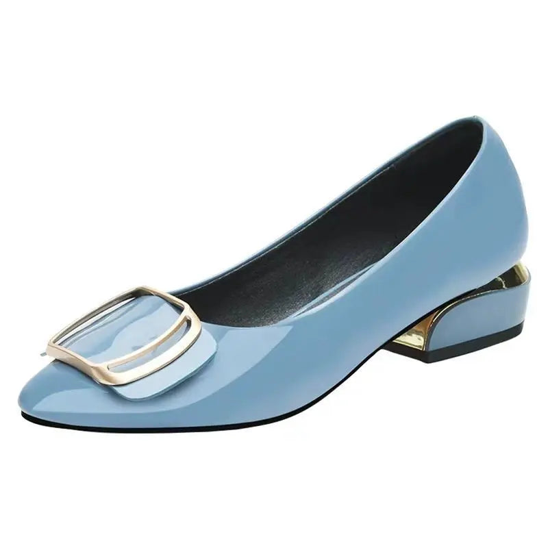 Soft Leather Office Work Shoes Women'S Four-Season Versatile Medium Heel Shoes Thick Heel Shallow Professional Leather Shoes