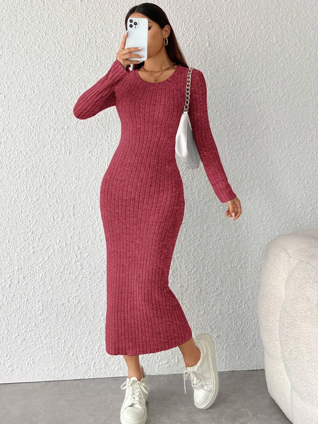 PETITE Solid Color Long Sleeve Dress