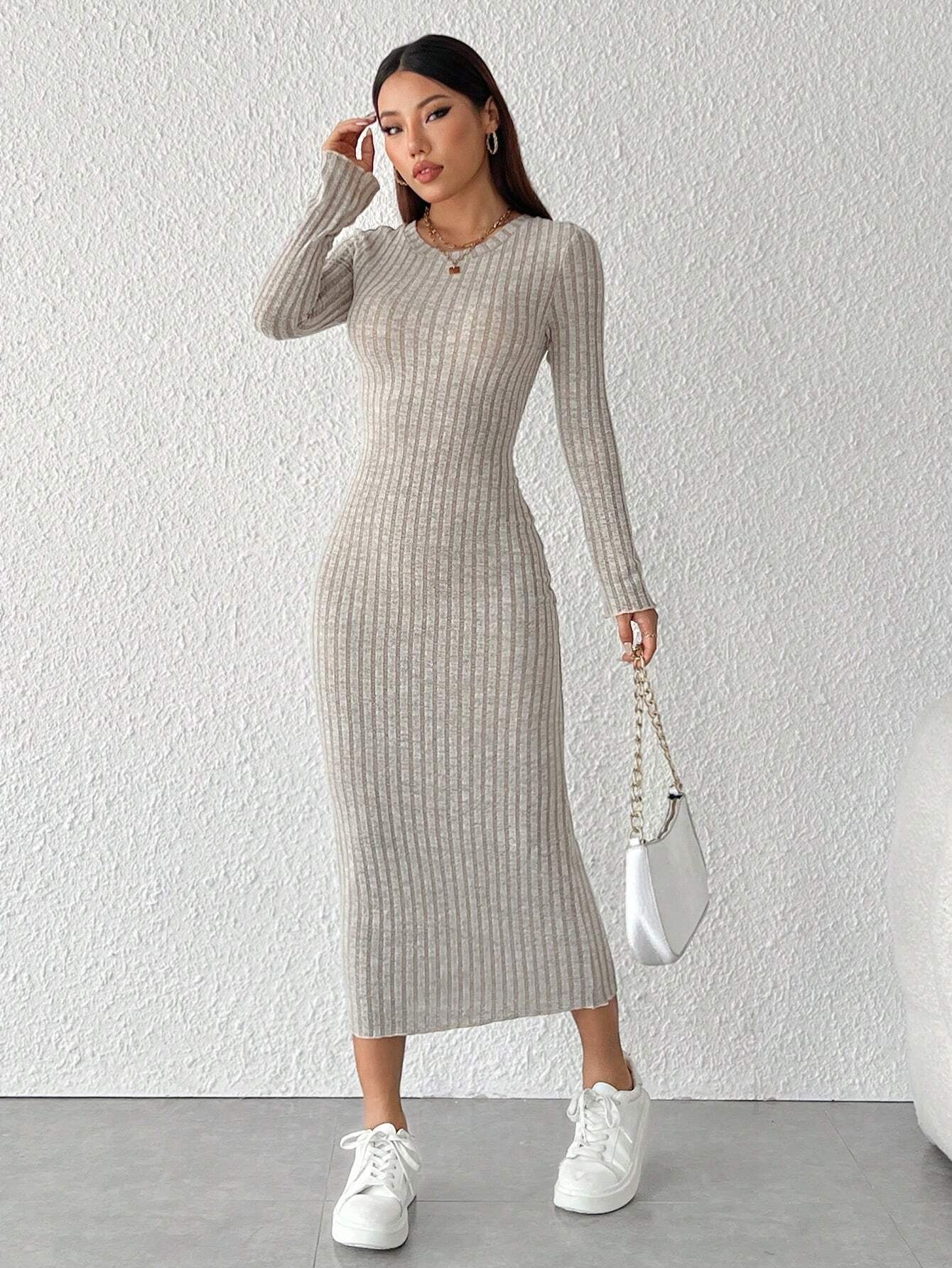 PETITE Solid Color Long Sleeve Dress