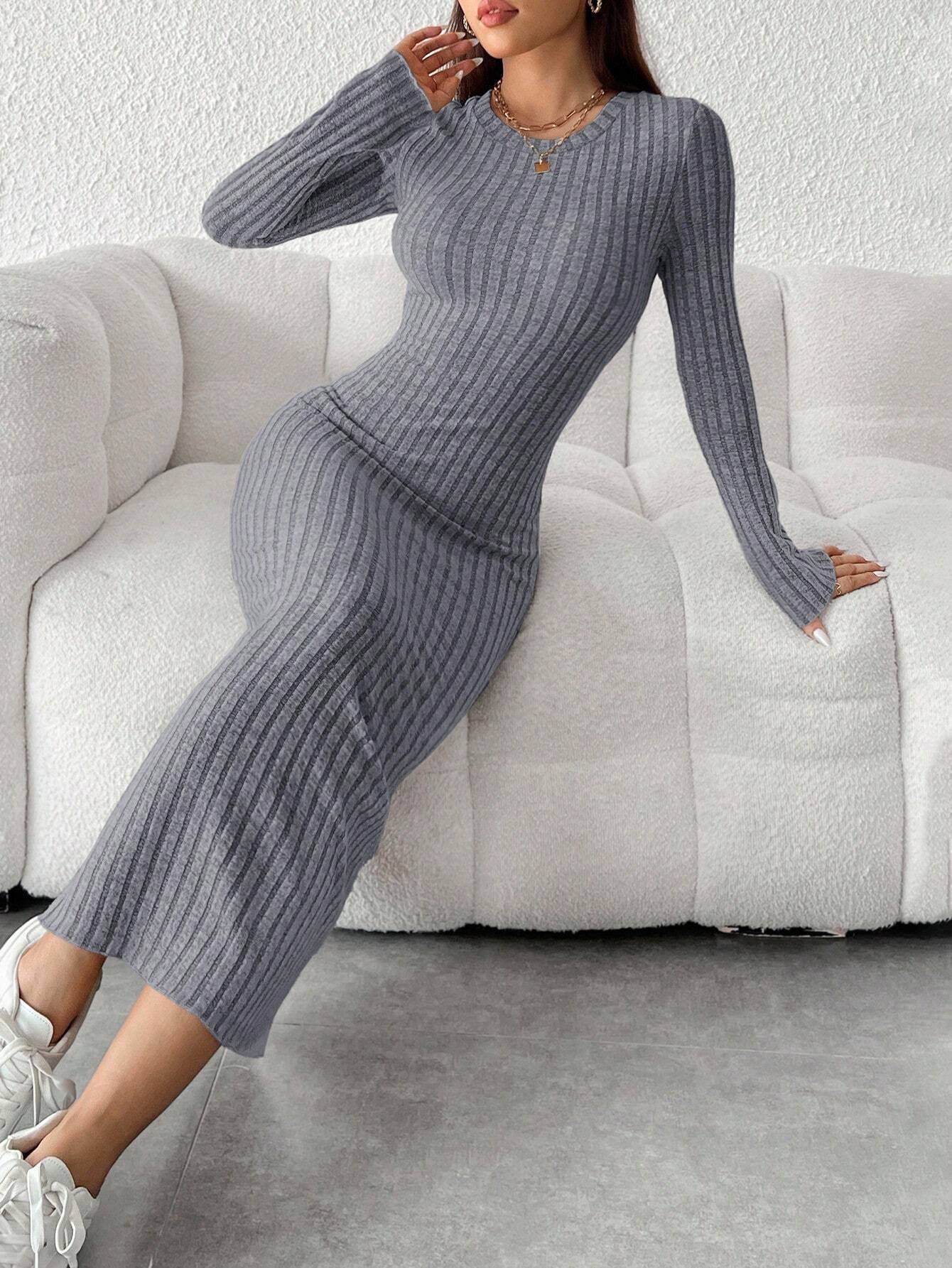 PETITE Solid Color Long Sleeve Dress