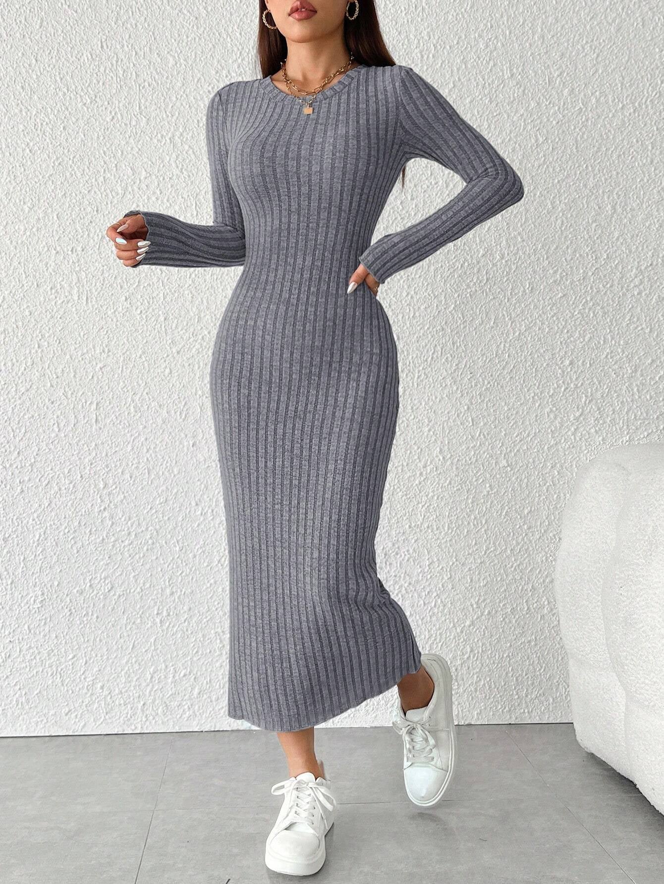 PETITE Solid Color Long Sleeve Dress