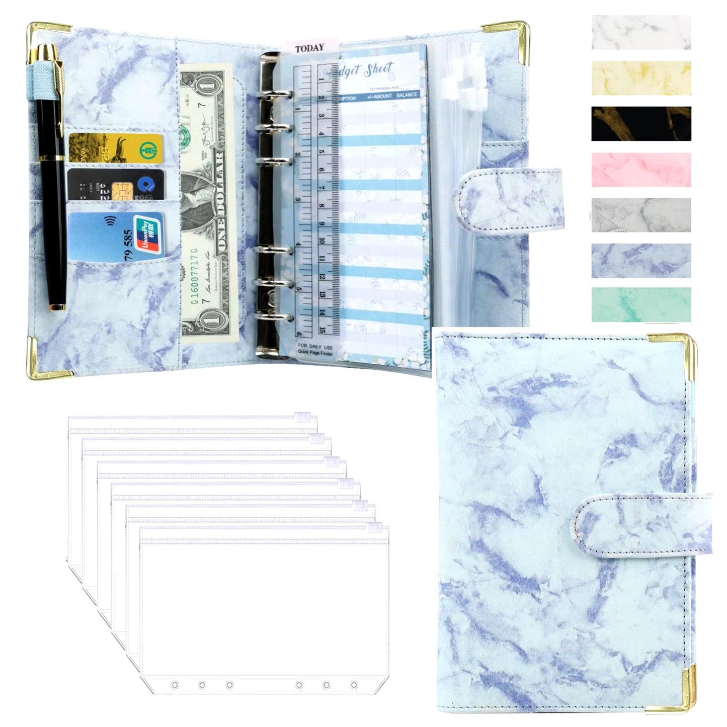 A6 Money Saving Organizer PU Leather Budget Binder Marble Notebook Budgets Planner 2023 Envelope Office School Supplies
