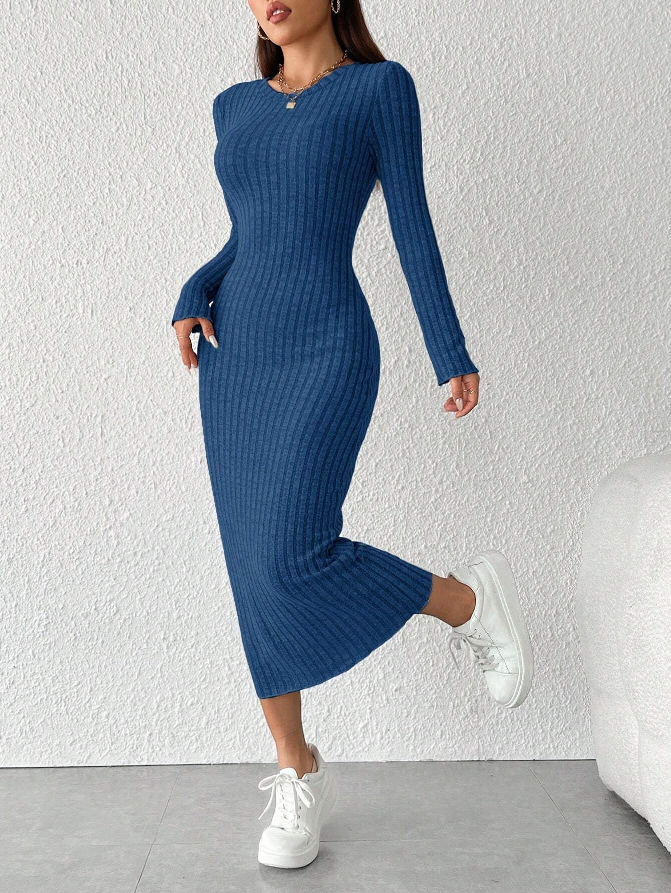 PETITE Solid Color Long Sleeve Dress