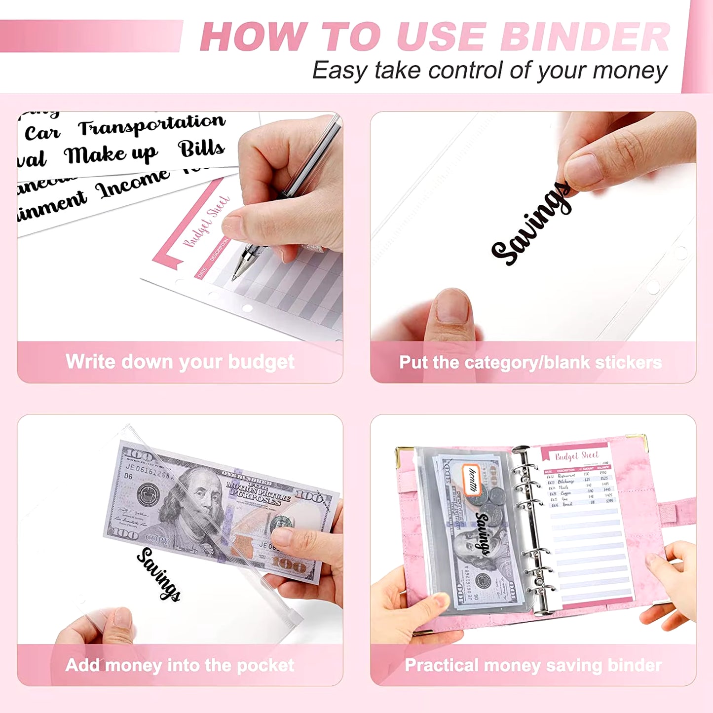 A6 Money Saving Organizer PU Leather Budget Binder Marble Notebook Budgets Planner 2023 Envelope Office School Supplies