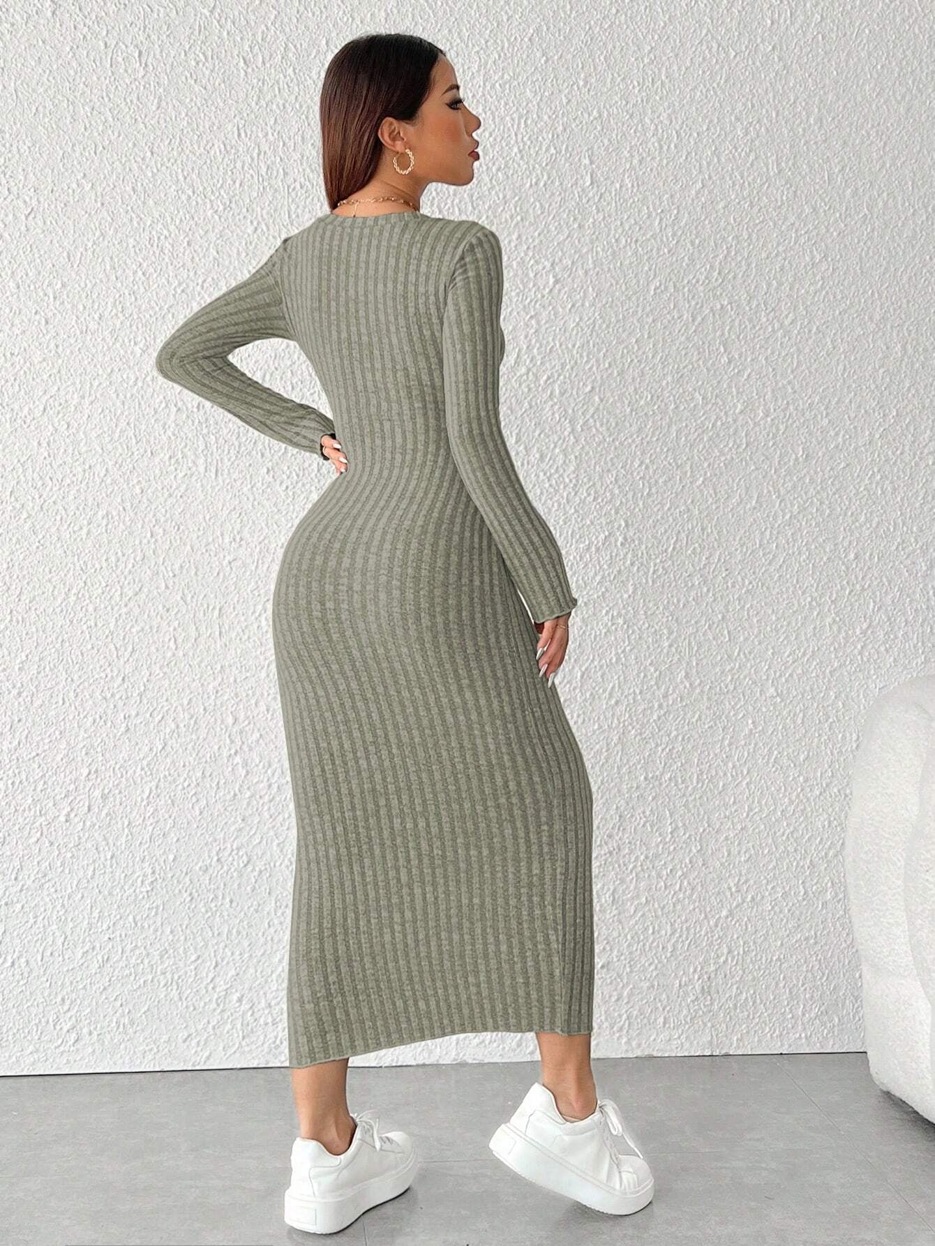PETITE Solid Color Long Sleeve Dress