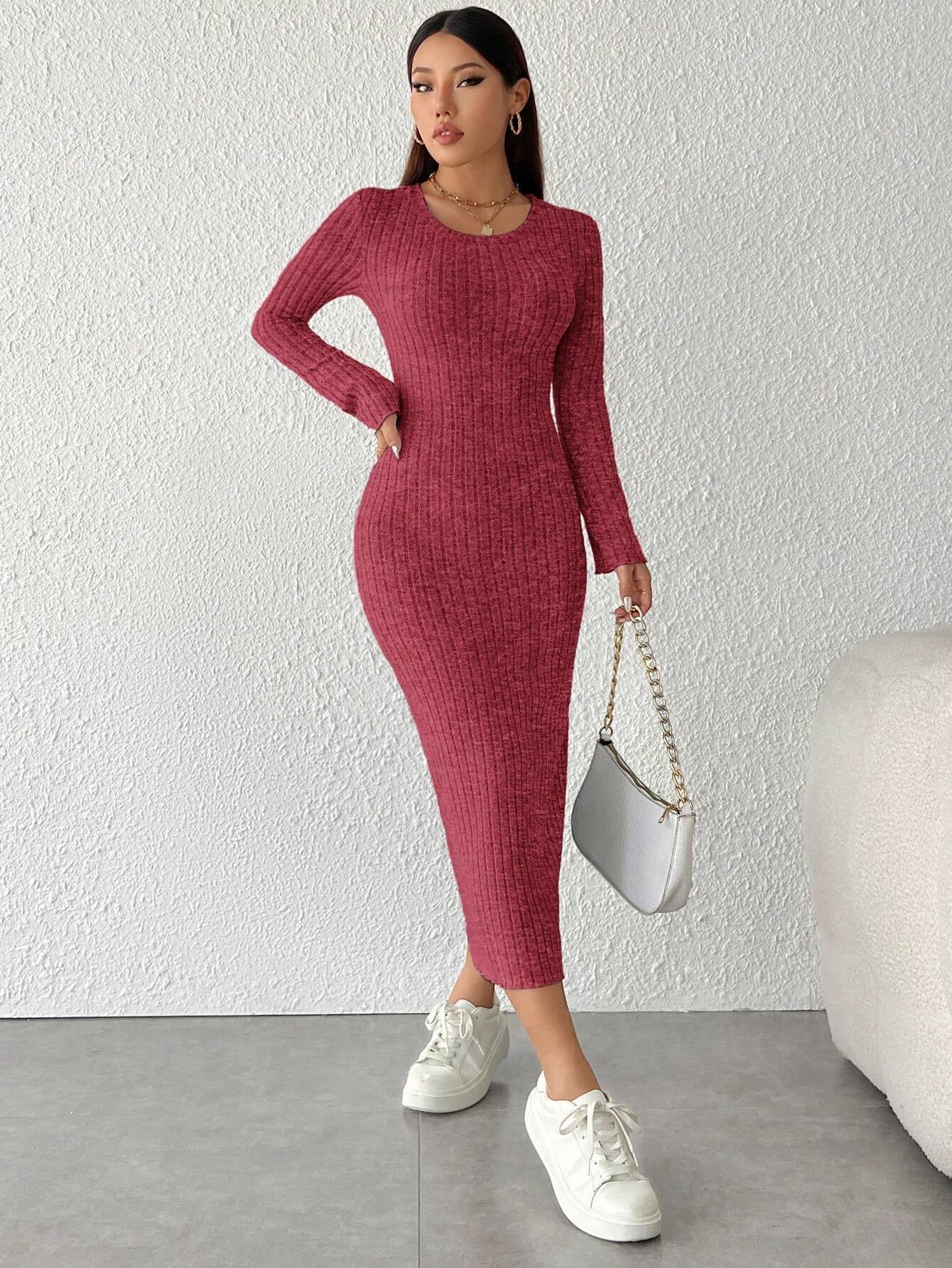 PETITE Solid Color Long Sleeve Dress