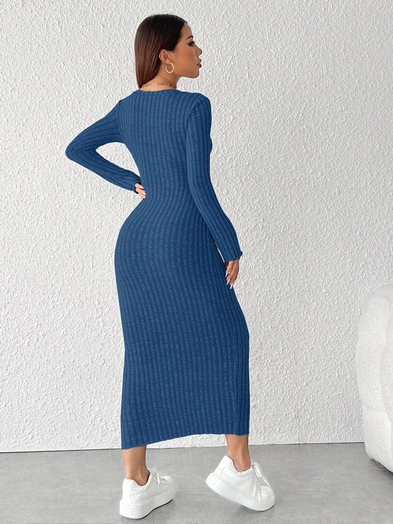 PETITE Solid Color Long Sleeve Dress