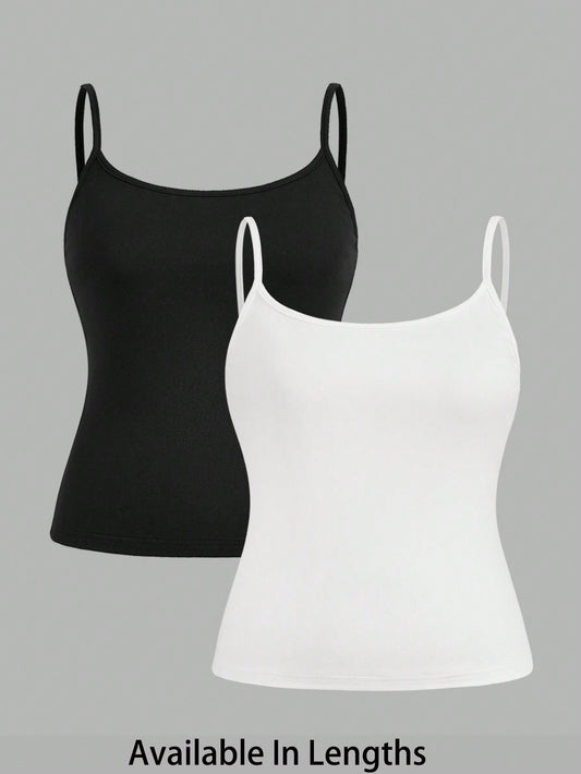 Petite Plus Size Women's Black and White 2-Piece Casual Tank Top Set