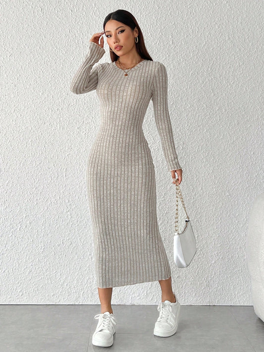 PETITE Solid Color Long Sleeve Dress