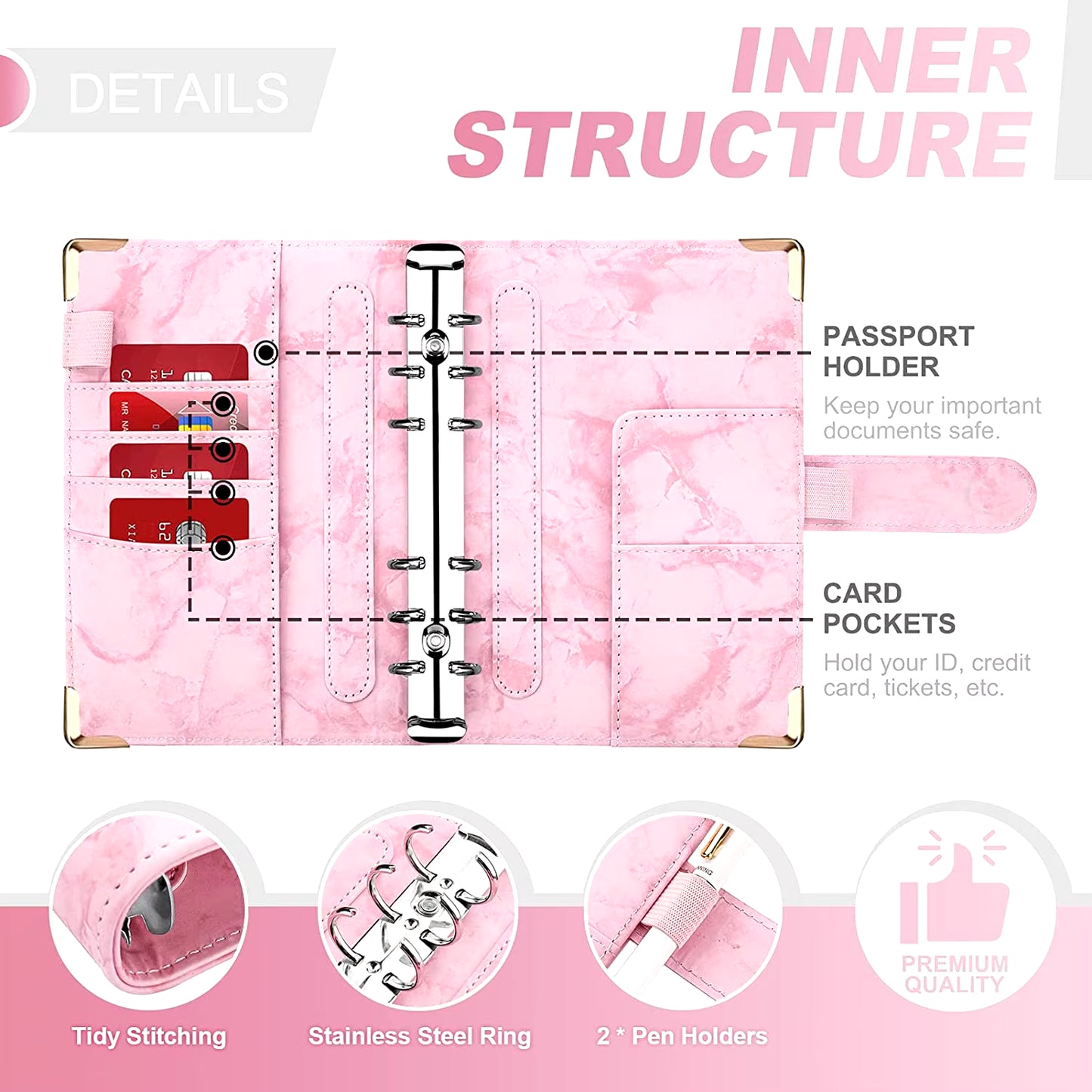 A6 Money Saving Organizer PU Leather Budget Binder Marble Notebook Budgets Planner 2023 Envelope Office School Supplies
