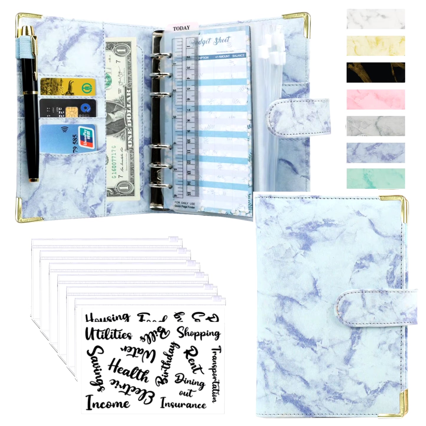 A6 Money Saving Organizer PU Leather Budget Binder Marble Notebook Budgets Planner 2023 Envelope Office School Supplies