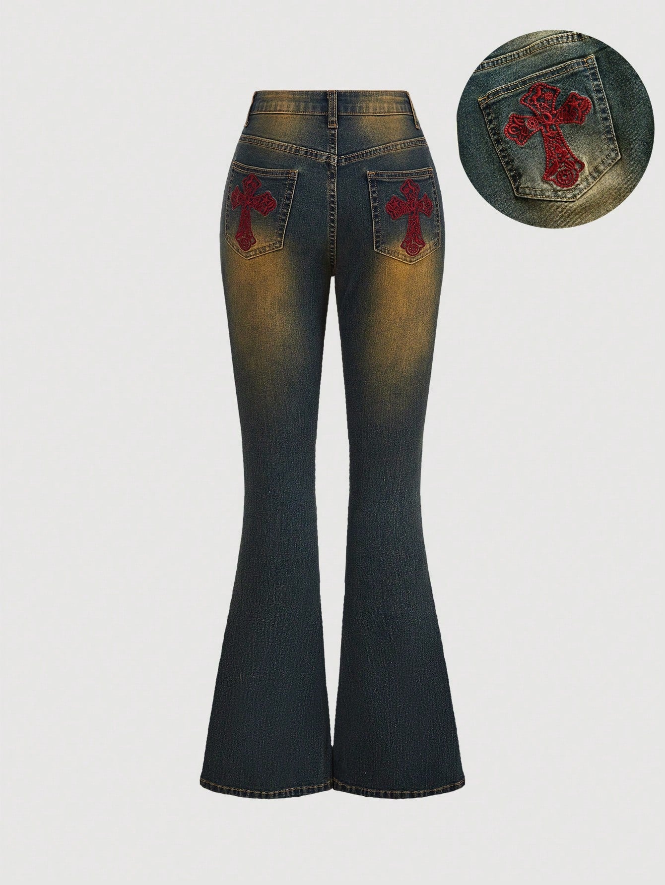 PETITE Women'S Skinny Stretch Cross Embroidered Blue Jeans