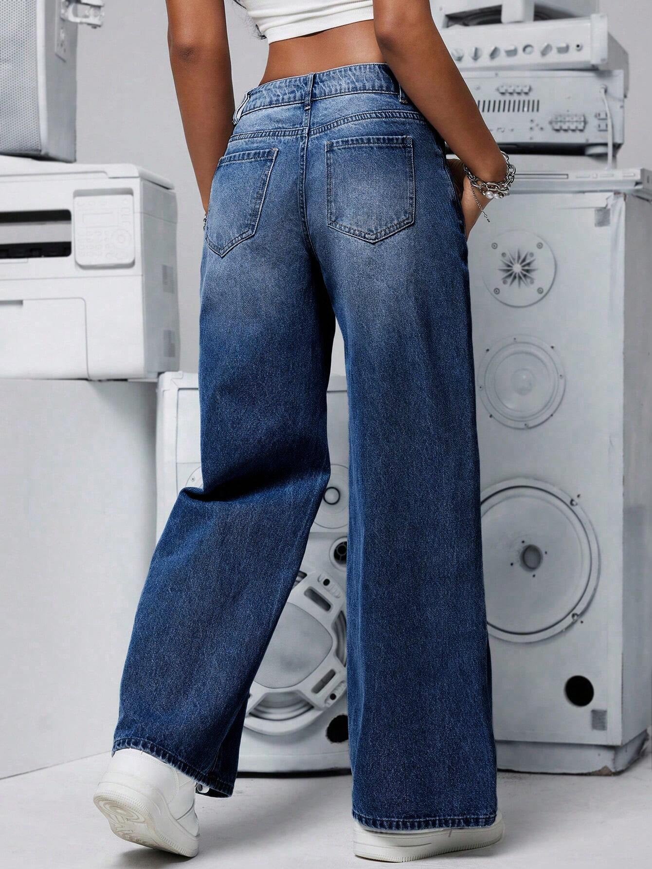 PETITE Women'S Distressed Washed Denim Jeans